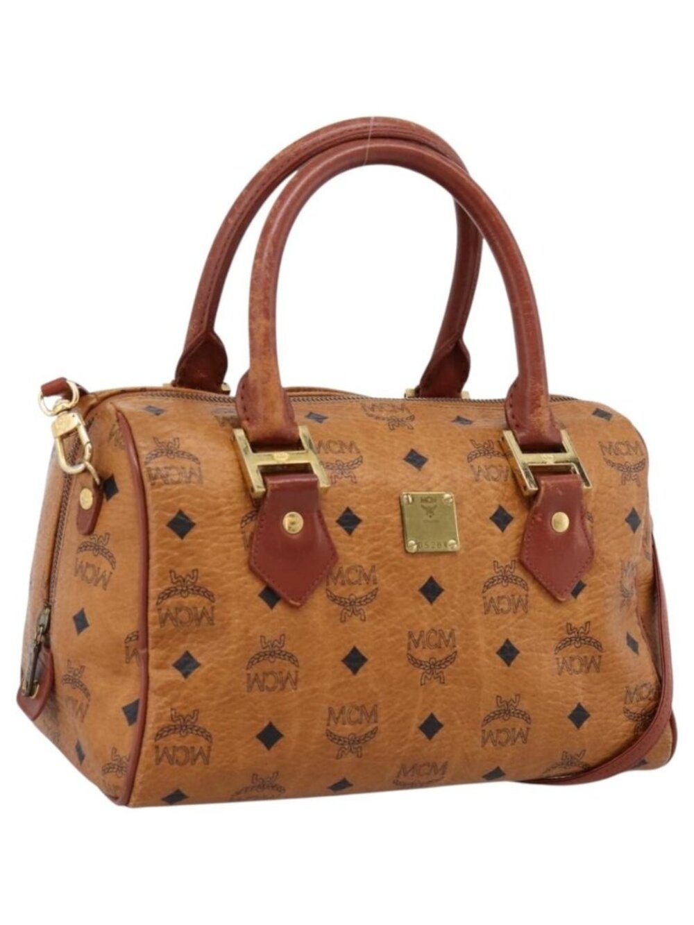 MCM Logogram Vicetos Boston Bag PVC Leather 2way Brown Gold
